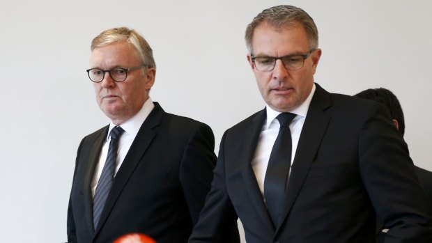 'We are shocked' ... Lufthansa Chief Executive Carsten Spohr and Germanwings Managing Director Thomas Winkelmann (left) give a news conference in Cologne Bonn Airport.