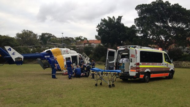 A CareFlight doctor and paramedics treat the boy before flying him to Westmead Children's Hospital.