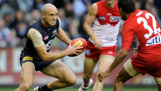 Chris Judd in action during his second Brownlow Medal-winning year in 2010.