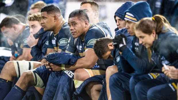 All over: The Brumbies bench realise their Super Rugby season has come to an end as the Hurricanes take charge in their quarter-final.