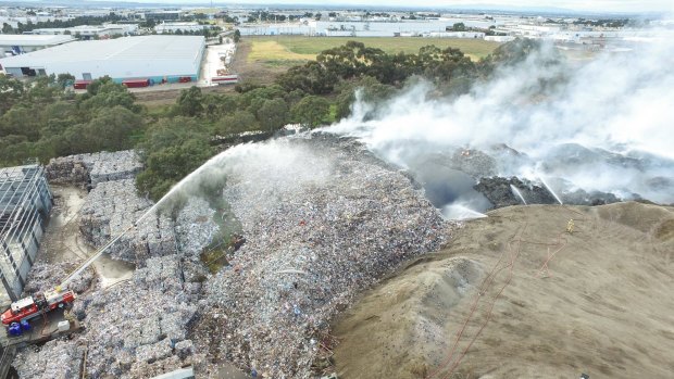 The fire at the SKM recycling plant in Coolaroo. 