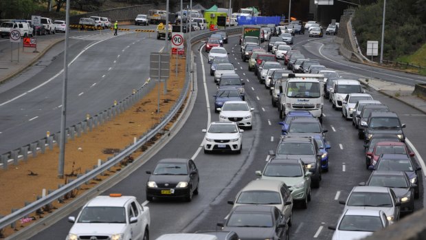 Heavy traffic on Parkes Way, days after a truck crashed into the tunnel near Acton.