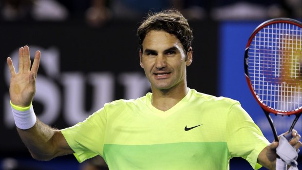 Roger Federer of Switzerland celebrates after beating Lu Yen-Hsun of Taiwan.