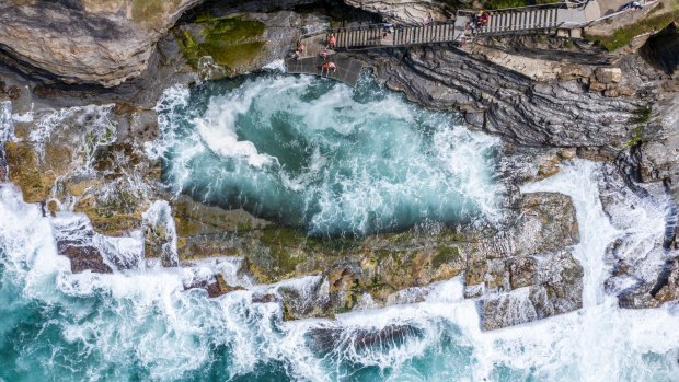 On big swell days, waves crash dramatically into the pool.