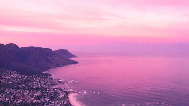 A pink sunset over Cape Town.