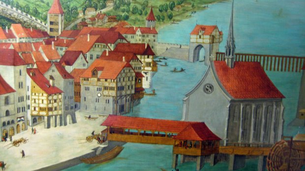 Depiction of old Zurich in the state archives at 4 Spiegelgasse.