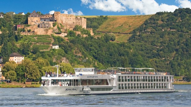 A Scenic river cruise ship sailing through Germany's Rhine river.