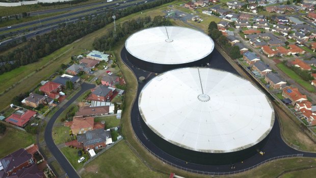 The new Dandenong North mini-hydro plant is at the top of the photo, above the two huge water storage tanks.