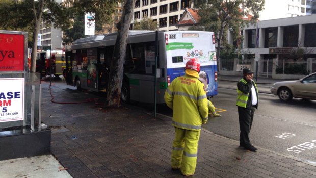 The scene of the Perth bus fire on Thursday morning.
