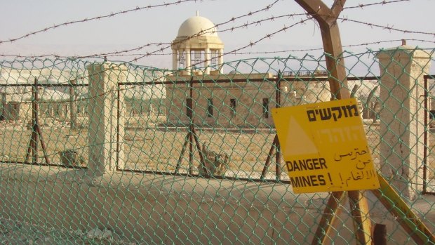 A landmine warning sign at Qasr al-Yahud.