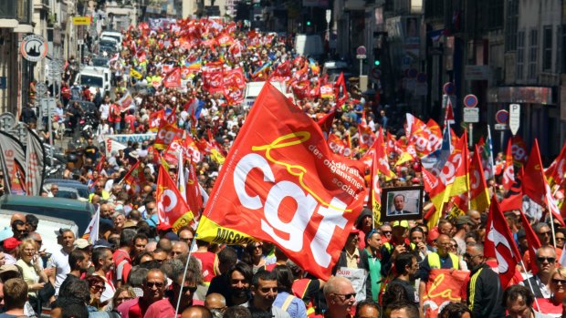 Workers demonstrate during a day of strikes and protests in Marseille last week.