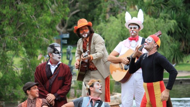 The cast of The Wind in the Willows in the Royal Botanic Gardens. 