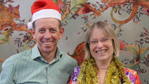 A very Green Christmas. ACT Greens leader Shane Rattenbury and Greens crossbencher Caroline Le Couteur are feeling festive.
