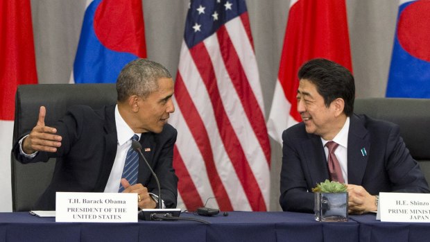 Japanese Prime Minister Shinzo Abe (right) has warned US President Barack Obama (left) and other G7 leaders gathered in Japan on the state of the global economy. 