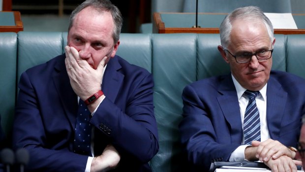 Deputy Prime Minister Barnaby Joyce and Prime Minister Malcolm Turnbull in Parliament on Monday