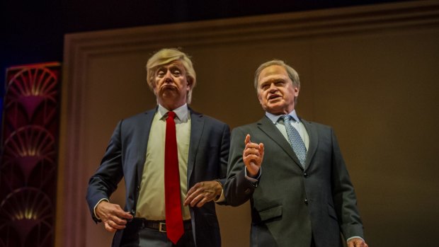 Fine romance: Jonathan Biggins (left) as Donald Trump and Drew Forsythe as Vladimir Putin  lend an ominous tone to the song <i>Let's Face the Music and Dance</i>.