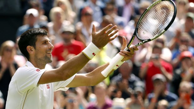 Is there any stopping him? Novak Djokovic celebrates his first round win at Wimbledon.