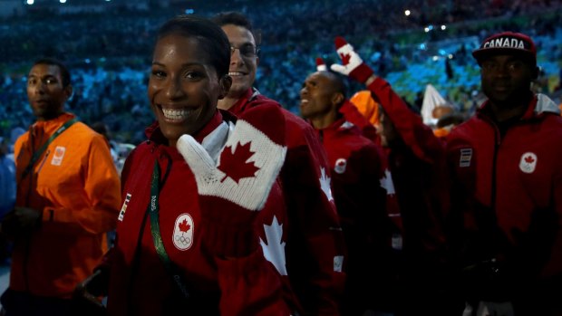 Members of Team Canada at the Closing Ceremony on Day 16 of the Rio 2016 Olympic Games at Maracana Stadium on August 21, 2016 in Rio de Janeiro, Brazil.