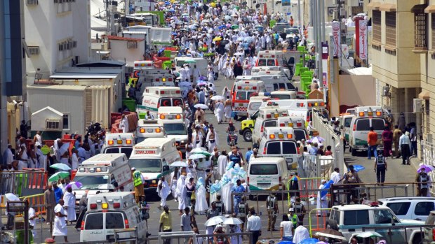 Ambulances rush to the scene after the stampede.