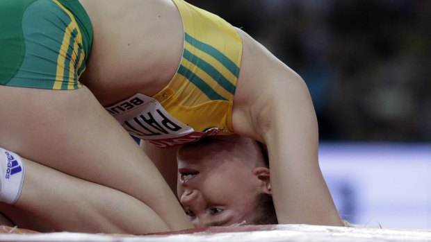 Australia's Eleanor Patterson reacts after she was eliminated from the women's high jump final.