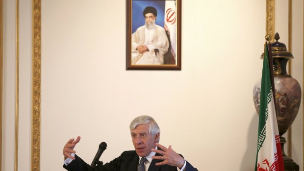 Former British foreign secretary Jack Straw at the residency of Iran's charge d'affaires in London, Mohammad Hassan Habibollahzadeh. It is also the home of Iran's embassy in the British capital.