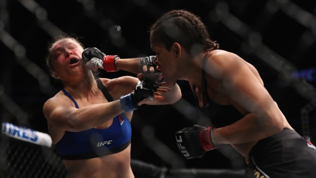 Striking problems: Ronda Rousey was visibly outmatched in her boxing skills against Amanda Nunes.