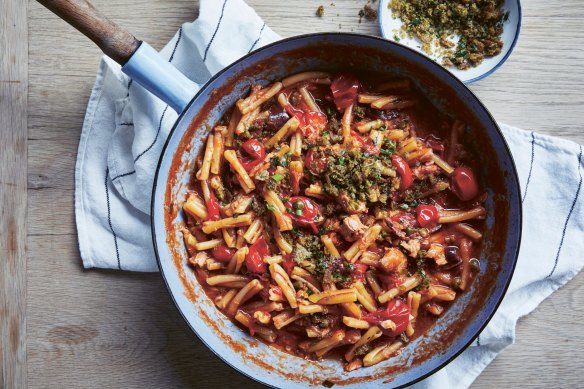 Silvia Colloca's casarecce with tuna, capers and breadcrumbs.