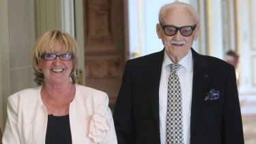 Baron Toots Thielemans and Madame Thielemans at Laeken Castle in Brussels, Belgium, on May 6, 2014.