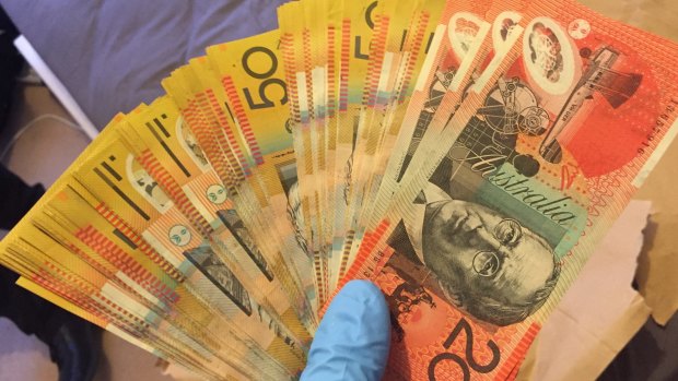 Cash seized by police at the Banks home, allegedly the proceeds of crime.