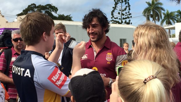 Maroons superstar Johnathan Thurston spends time with the fans in Proserpine before headingto the Gold Coast for Queensland's pre-Origin camp.