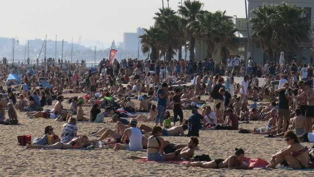 By Friday afternoon, St.Kilda Beach was packed with people.