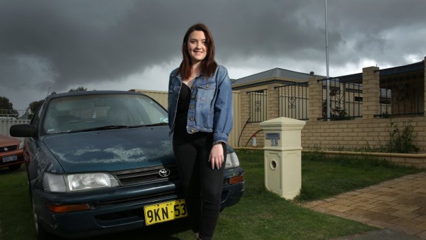 Olivia Mead, aged 19, outside her Perth home.