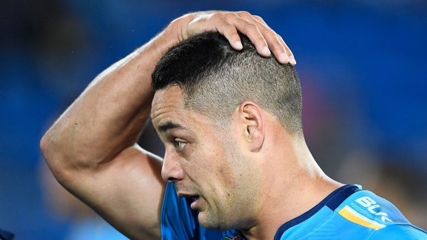 Narrow loss: Jarryd Hayne looks dejected after the Gold Coast Titans' one-point loss to Penrith.
