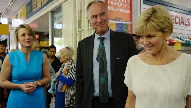 Kristina Keneally snuck up on John Alexander while he was campaigning in Eastwood Mall with Julie Bishop on Wednesday.