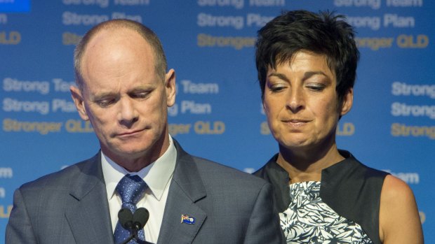 With wife Lisa by his side, Campbell Newman concedes defeat at the 2015 Queensland election.