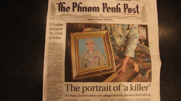 A photo of Oeut Ang, the accused killer of Cambodian commentator Kem Ley, makes the front page of the <i>Phnom Penh Post</I>.