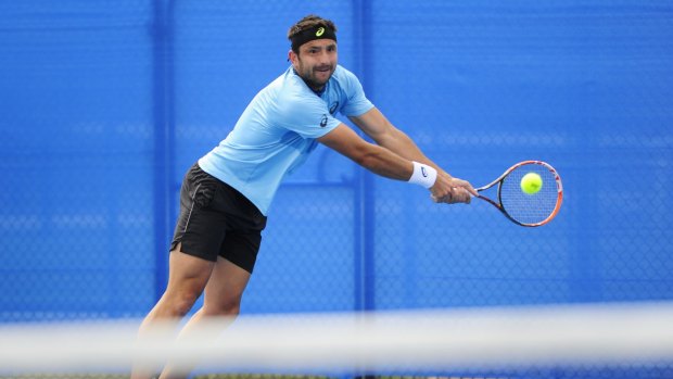 Former world No.39 Marinko Matosevic in action during his doubles match at the Canberra International on Monday.