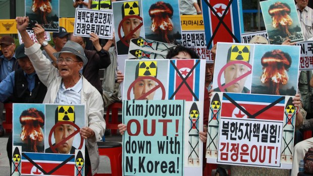 South Korean protesters during a rally denouncing the latest North Korea's nuclear test.