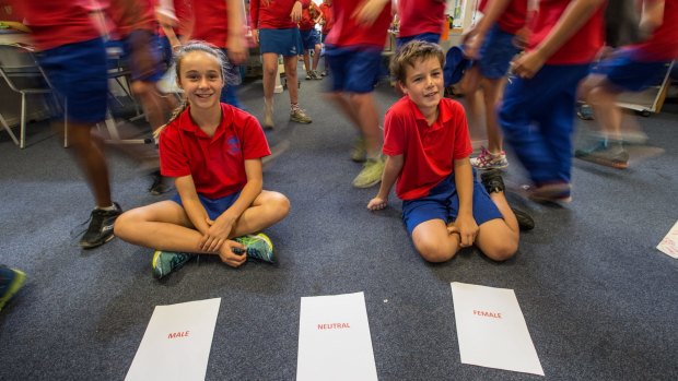 Amelia Kogler and Flynn Hobson, both 11, are students at Port Melbourne Primary and are doing classes on gender.