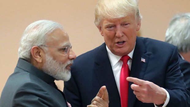 Indian Prime Minister Narendra Modi talks to US President Donald Trump at the G20 summit in Hamburg last month.