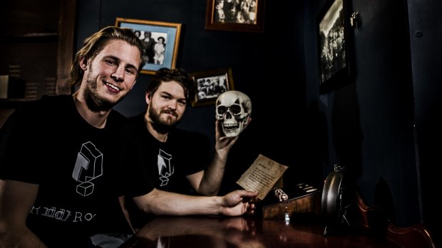 The Riddle Room opens to the public in the new year. From left, Chris Krajacic and Jesse Mount.