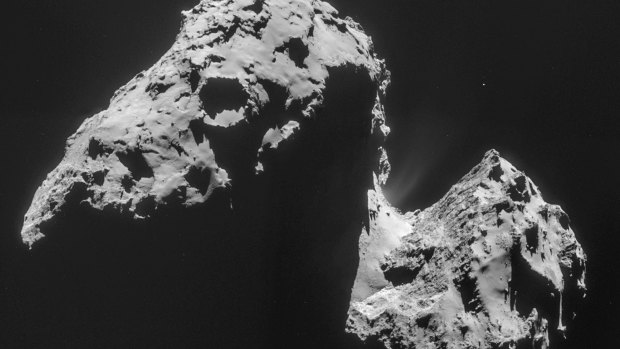A composite of four images taken from Rosetta and released by the European Space Agency on Thursday of comet 67P from a distance of 42 kilometres. 