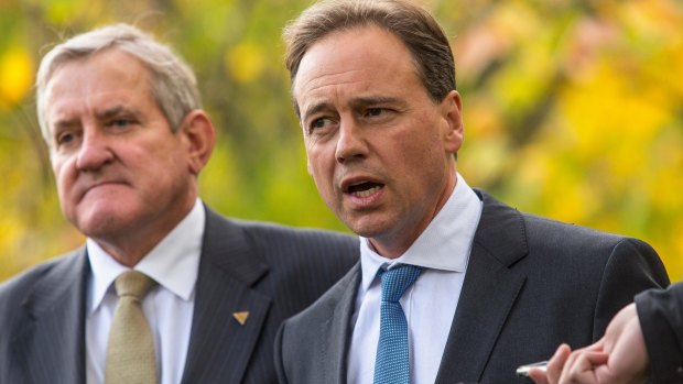 Environment Minister Greg Hunt, pictured with Industry Minister Ian Macfarlane, in Melbourne on Friday.