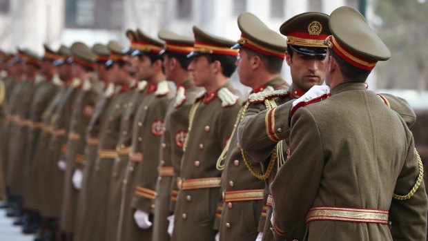 The ceremonial guard waits for the arrival of Prime Minister Malcolm Turnbull.