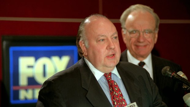 Roger Ailes and Rupert Murdoch in 1996 announcing Ailes as chairman and CEO of Fox News.