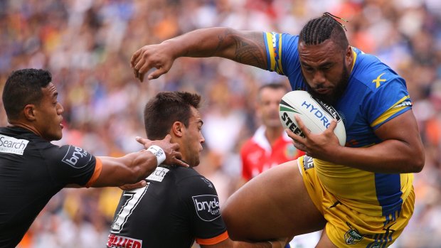 Wrecking ball: The Raiders aren't expecting Parramatta prop Junior Paulo to join them before he starts a two-year deal next year. 