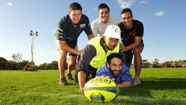 Working-class Canberra Vikings, from left, Jake Rakic,  Sione Taula,  Dan Penca, Isaac Thompson and Brent Hamlin have brought a reality check for the professional rugby players.