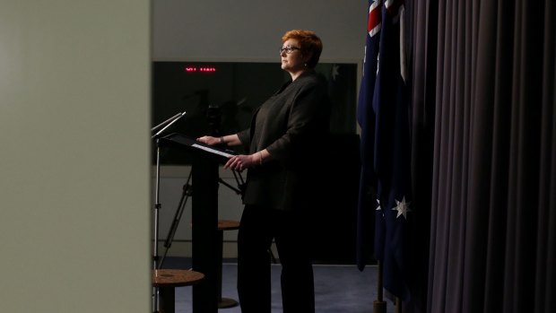 Defence Minister Marise Payne during her press conference at Parliament House in Canberra.