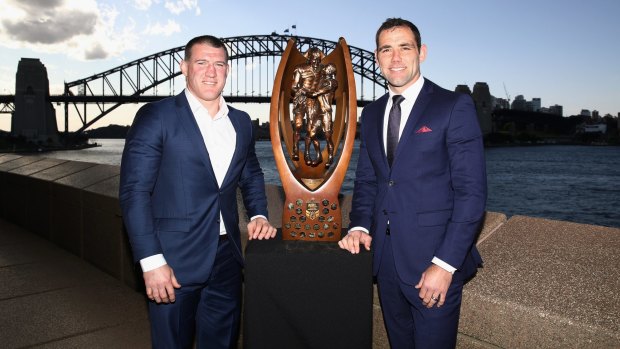 Harbour highlight: Cronullla Sharks captain Paul Gallen and Melbourne Storm skipper Cameron Smith with the Provan-Summons trophy.