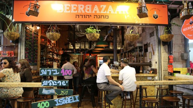 A craft beer bar at Mahane Yehuda Market, Jerusalem.